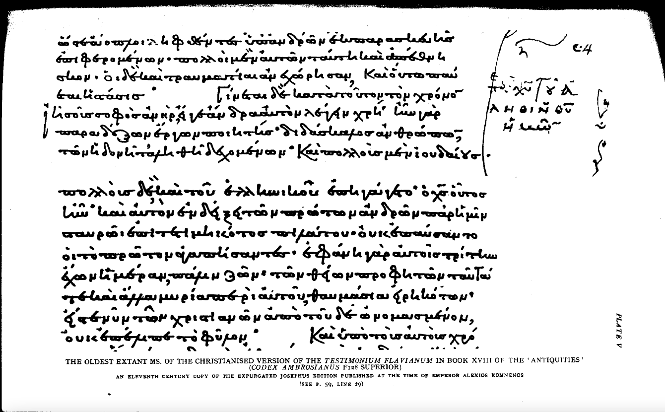 Testimonium Flavianum from Codex Ambrosianus (M) - Robert Eisler - The Messiah Jesus and John the Baptist (1931) - Plate V  .png